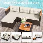 Set di mobili da giardino Heynemo a 4 posti, set da esterno componibile in rattan PE resistente alle intemperie con tavolo contenitore, divano a L da esterno con cuscini