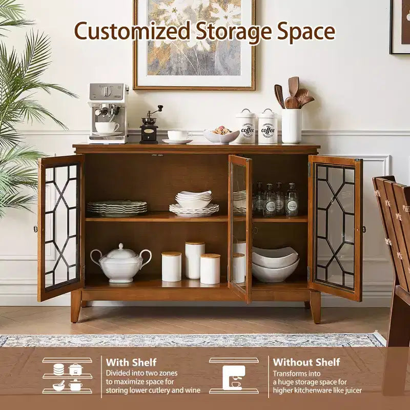 Elegante Credenza/Buffet in Noce Scuro con Tre Ante e Quattro Scomparti - Ideale per Organizzazione e Arredamento Domestico