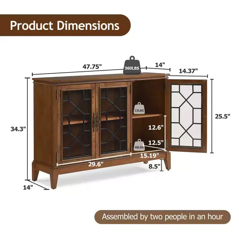Elegante Credenza/Buffet in Noce Scuro con Tre Ante e Quattro Scomparti - Ideale per Organizzazione e Arredamento Domestico