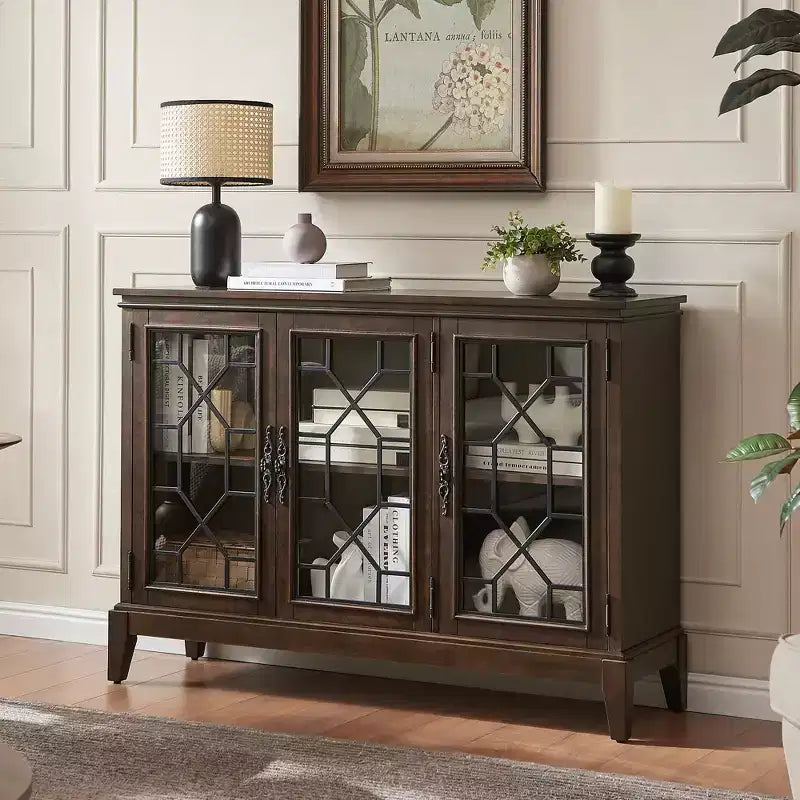 Elegante Credenza/Buffet in Noce Scuro con Tre Ante e Quattro Scomparti - Ideale per Organizzazione e Arredamento Domestico
