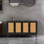 Acekool Credenza a buffet in rattan con 4 ante in rattan, ripiani regolabili, moderno tavolino consolle portaoggetti, blu