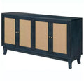 Acekool Rattan Sideboard Buffet Cabinet with 4 Rattan Doors, Adjustable Shelves, Modern Storage Console Table, Blue