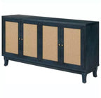 Acekool Rattan Sideboard Buffet Cabinet with 4 Rattan Doors, Adjustable Shelves, Modern Storage Console Table, Blue
