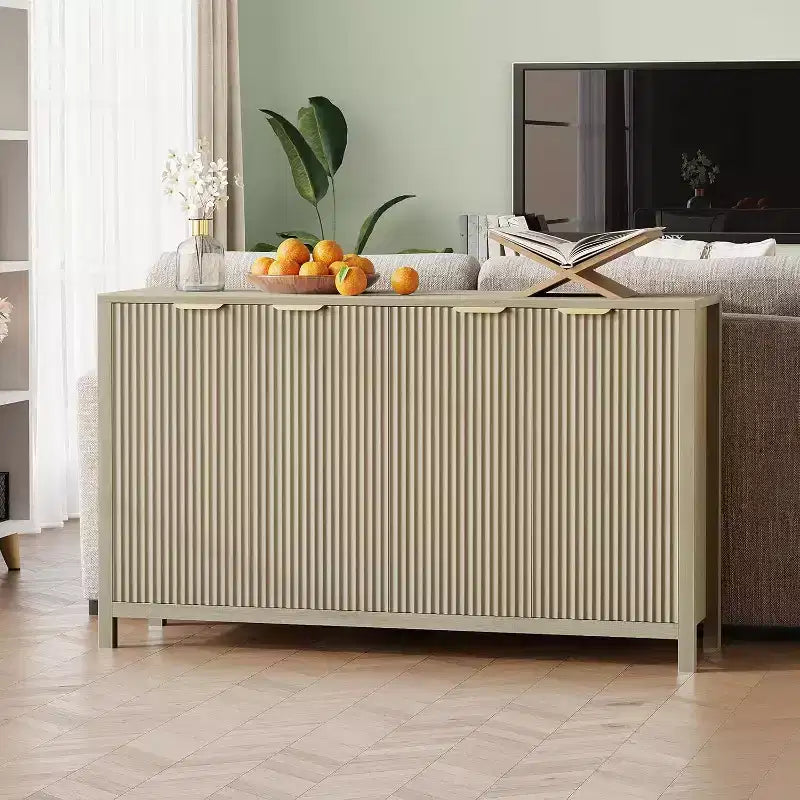 Bahut Acekool cannelé, Armoire de rangement moderne à 4 portes avec étagères réglables pour cuisine, salle à manger, salon ou entrée