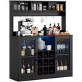 Acekool Coffee Bar Cabinet with Power Outlet, Adjustable Shelves, Hooks, Sideboard Storage for Kitchen Dining, Black