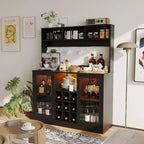 Mobile buffet bar Acekool con presa di corrente, ripiani regolabili, ganci, credenza contenitore per cucina sala da pranzo, nero