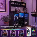 Mobile buffet bar Acekool con presa di corrente, ripiani regolabili, ganci, credenza contenitore per cucina sala da pranzo, nero