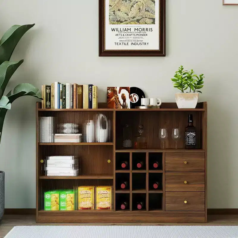 GDFStudio Bertha Modern 47.2 Wood Sideboard with 2 Sliding Glass Doors and 3 Drawers