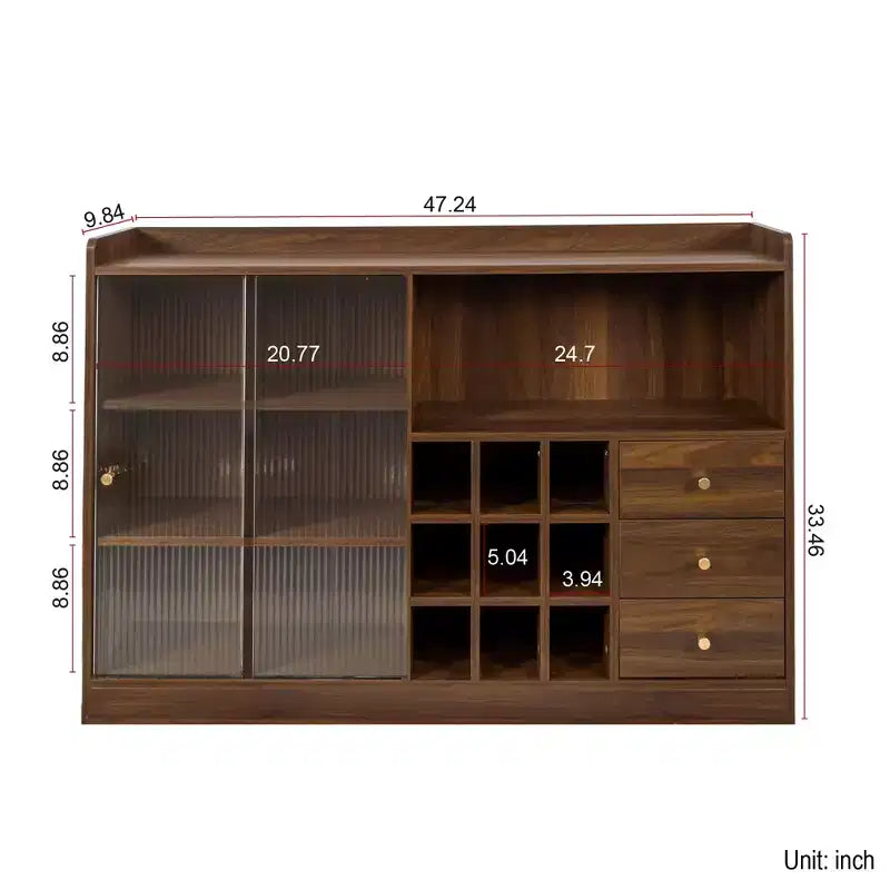 GDFStudio Bertha Madia Moderna in Legno da 47,2 con 2 Ante Scorrevoli in Vetro e 3 Cassetti