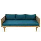 Set da 2 mobili da giardino con divano a 3 posti in rattan grigio lungo 67,5 e tavolo rotondo in legno di acacia da 31,5