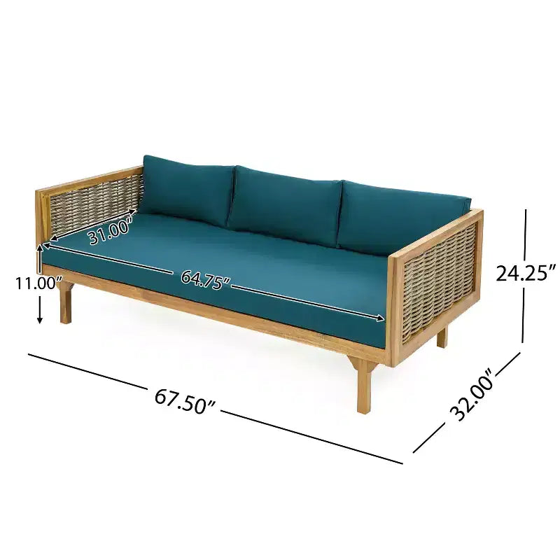 Set da 2 mobili da giardino con divano a 3 posti in rattan grigio lungo 67,5 e tavolo rotondo in legno di acacia da 31,5