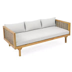 Set da 2 mobili da giardino con divano a 3 posti in rattan grigio lungo 67,5 e tavolo rotondo in legno di acacia da 31,5