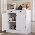 31.5 Modern White Sideboard Buffet Cabinet with Drawer and Adjustable Shelf, Wooden Coffee Bar Storage Cabinet, Farmhouse Style for Kitchen