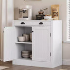 31.5 Modern White Sideboard Buffet Cabinet with Drawer and Adjustable Shelf, Wooden Coffee Bar Storage Cabinet, Farmhouse Style for Kitchen