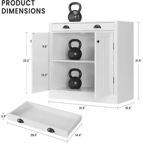 31.5 Buffet de cuisine moderne blanc avec tiroir et étagère réglable, meuble de rangement en bois style ferme pour café/bar, pour cuisine