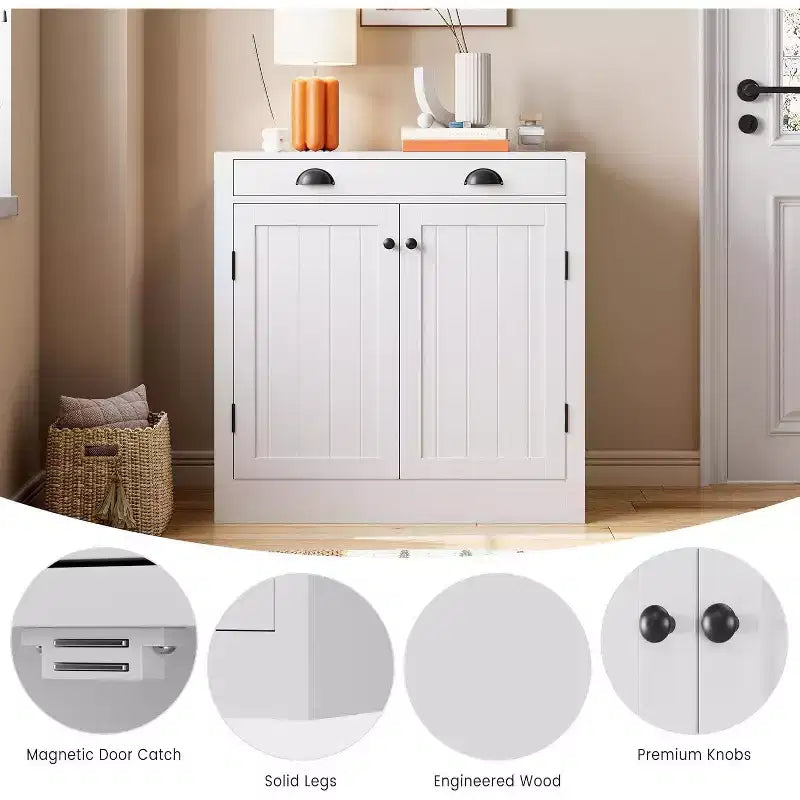 31,5 Mobile credenza buffet moderno bianco con cassetto e ripiano regolabile, mobiletto da caffè in legno, stile rustico per cucina
