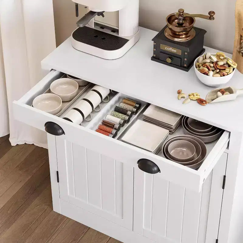 31,5 Mobile credenza buffet moderno bianco con cassetto e ripiano regolabile, mobiletto da caffè in legno, stile rustico per cucina