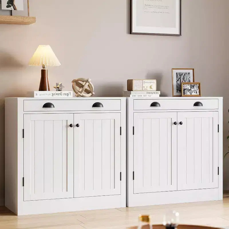 31,5 Mobile credenza buffet moderno bianco con cassetto e ripiano regolabile, mobiletto da caffè in legno, stile rustico per cucina
