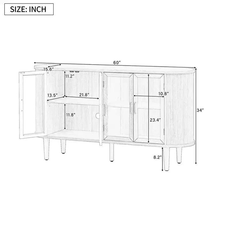 MAYEERTY Buffet en bois avec portes vitrées et étagères réglables pour salon et cuisine Noir