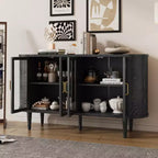 MAYEERTY Buffet en bois avec portes vitrées et étagères réglables pour salon et cuisine Noir