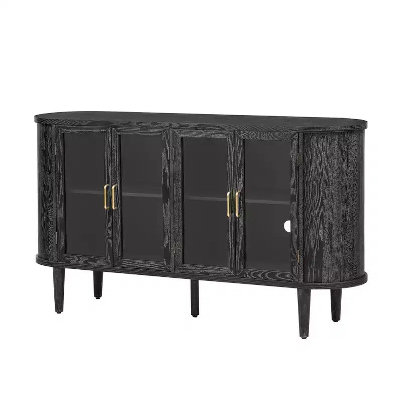 MAYEERTY Buffet en bois avec portes vitrées et étagères réglables pour salon et cuisine Noir