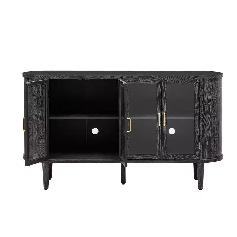 MAYEERTY Buffet en bois avec portes vitrées et étagères réglables pour salon et cuisine Noir