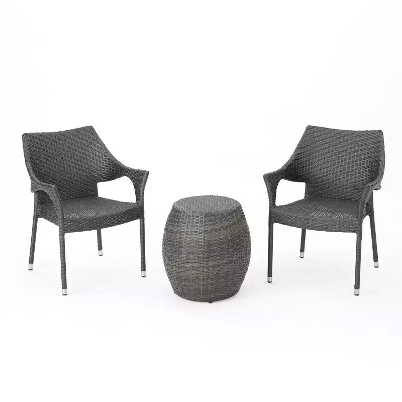 Set conversazione da 3 pezzi impilabile in vimini per esterni GDFStudio Orchard