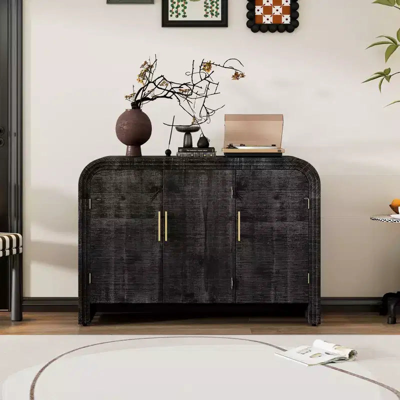 MAYEERTY Retro Curved Sideboard with Gold Handles Adjustable Divides for Living Room Dining Room Antique Black