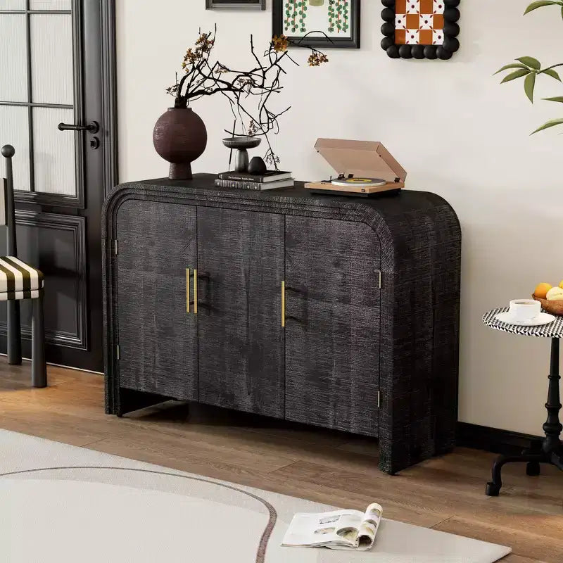 MAYEERTY Credenza retrò ricurva con maniglie dorate, divisori regolabili per soggiorno sala da pranzo, nero antico