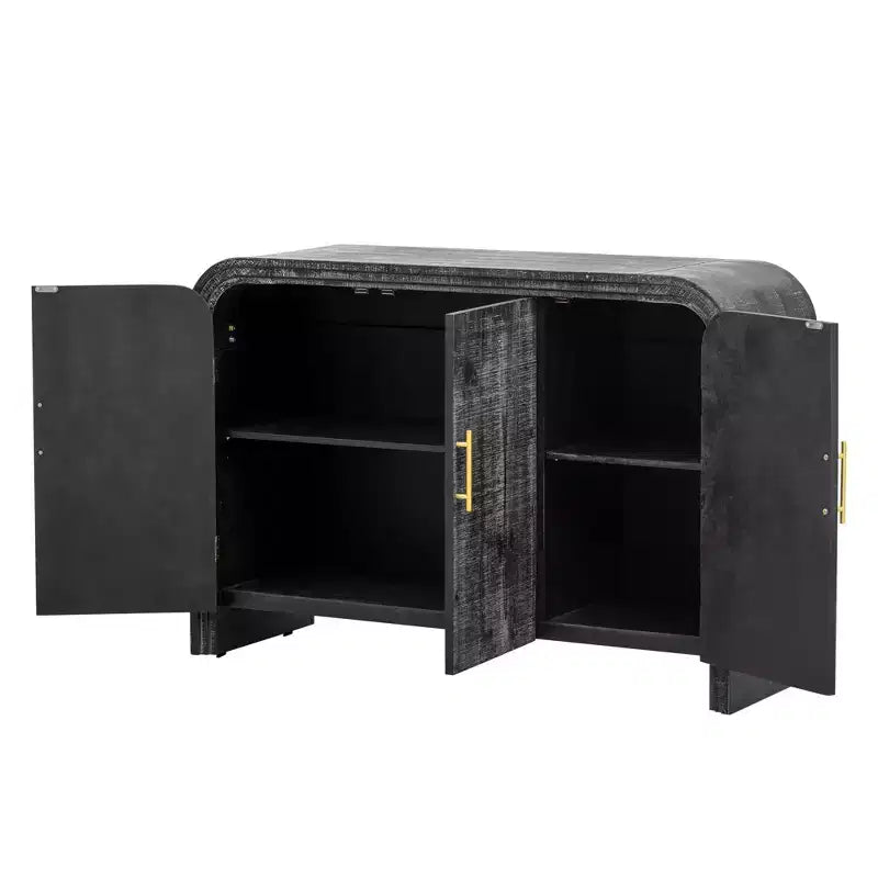 MAYEERTY Credenza retrò ricurva con maniglie dorate, divisori regolabili per soggiorno sala da pranzo, nero antico