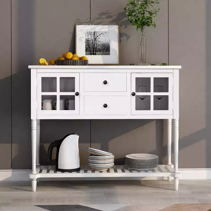 MAYEERTY Sideboard Storage Cabinet with Bottom Shelf Farmhouse for Living Room White