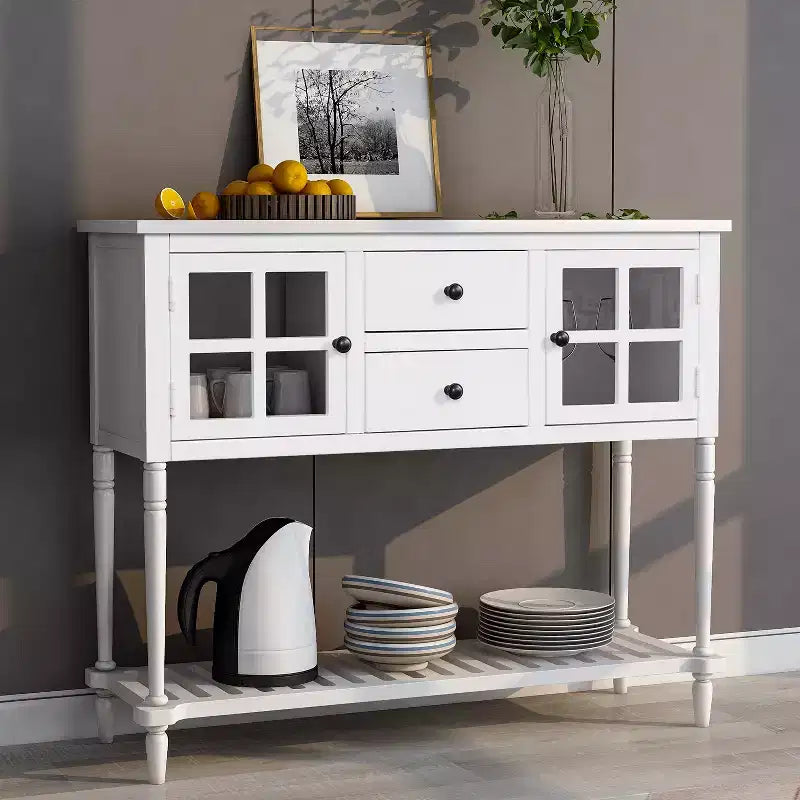 MAYEERTY Bahut de rangement avec étagère inférieure style ferme pour salon blanc