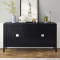 MAYEERTY Retro Sideboard Door with Circular Groove Design Round Metal Door Handle for Entrance Dining Room Black