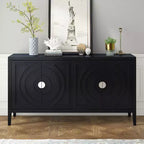 MAYEERTY Retro Sideboard Door with Circular Groove Design Round Metal Door Handle for Entrance Dining Room Black