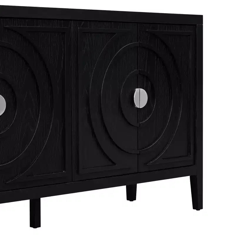 MAYEERTY Credenza Retrò Ante con Scanalature Circolari Maniglia per Porta Rotonda in Metallo per Ingresso Sala da Pranzo Nera