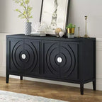 MAYEERTY Credenza Retrò Ante con Scanalature Circolari Maniglia per Porta Rotonda in Metallo per Ingresso Sala da Pranzo Nera
