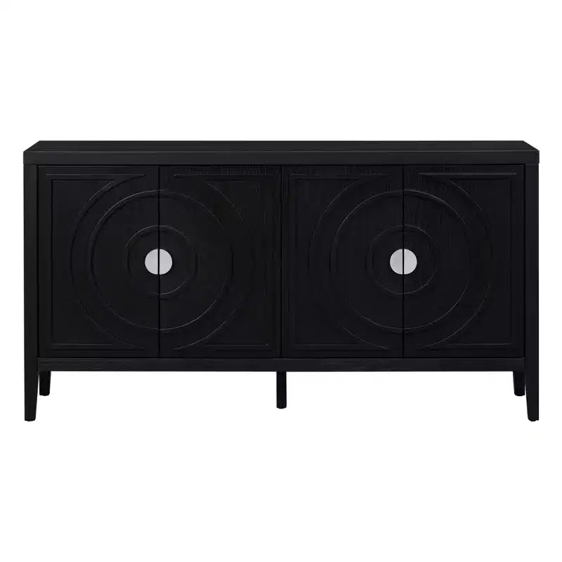 MAYEERTY Credenza Retrò Ante con Scanalature Circolari Maniglia per Porta Rotonda in Metallo per Ingresso Sala da Pranzo Nera