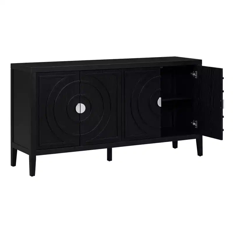 MAYEERTY Credenza Retrò Ante con Scanalature Circolari Maniglia per Porta Rotonda in Metallo per Ingresso Sala da Pranzo Nera
