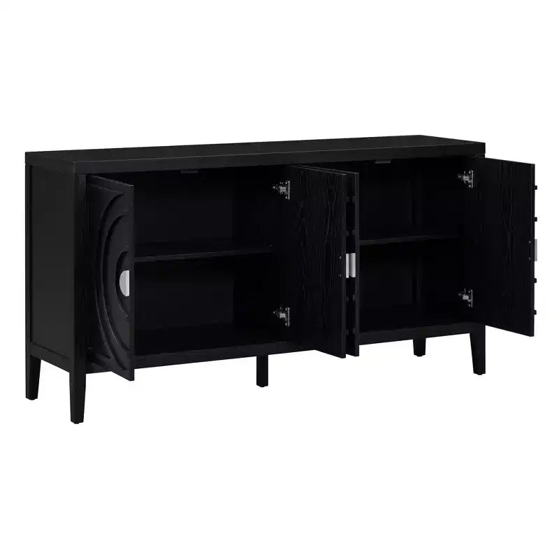 MAYEERTY Credenza Retrò Ante con Scanalature Circolari Maniglia per Porta Rotonda in Metallo per Ingresso Sala da Pranzo Nera