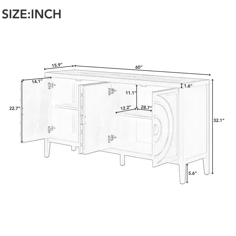 MAYEERTY Credenza Retrò Ante con Scanalature Circolari Maniglia per Porta Rotonda in Metallo per Ingresso Sala da Pranzo Nera