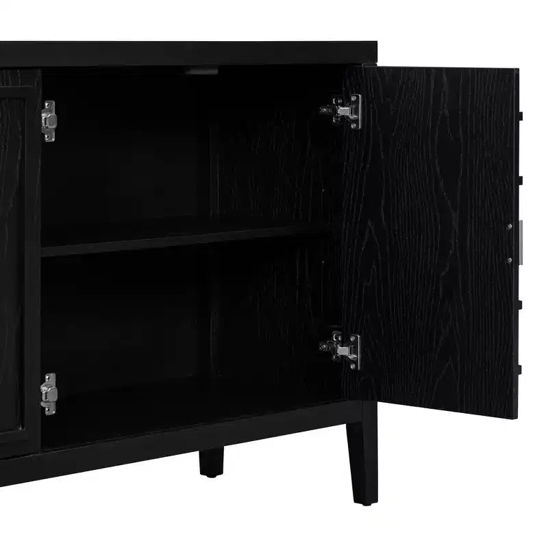 MAYEERTY Credenza Retrò Ante con Scanalature Circolari Maniglia per Porta Rotonda in Metallo per Ingresso Sala da Pranzo Nera