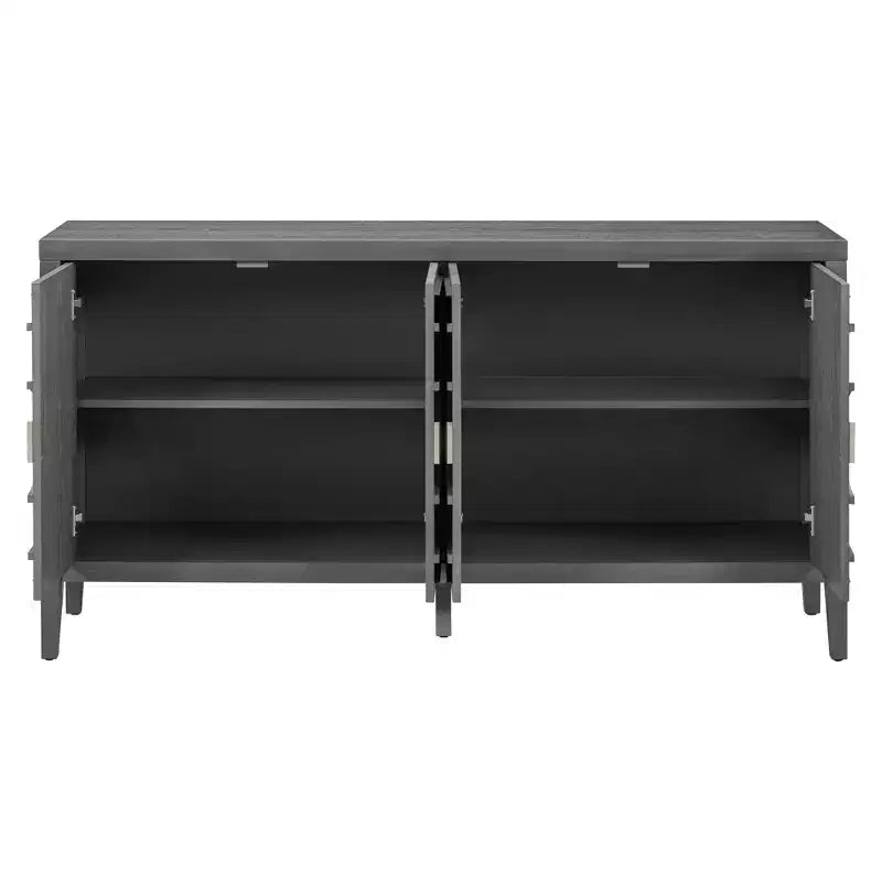 MAYEERTY Meuble d'appoint rétro avec porte à rainures circulaires, poignée de porte ronde en métal pour entrée, salle à manger, gris