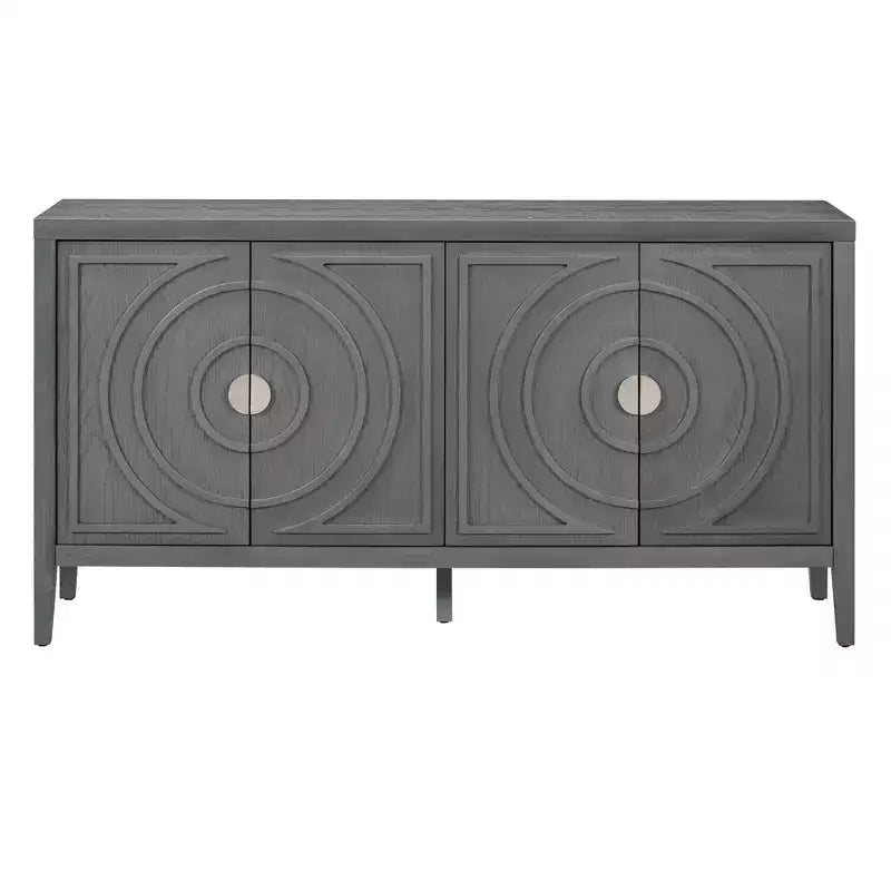 MAYEERTY Meuble d'appoint rétro avec porte à rainures circulaires, poignée de porte ronde en métal pour entrée, salle à manger, gris