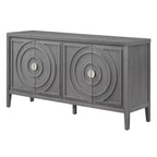MAYEERTY Meuble d'appoint rétro avec porte à rainures circulaires, poignée de porte ronde en métal pour entrée, salle à manger, gris