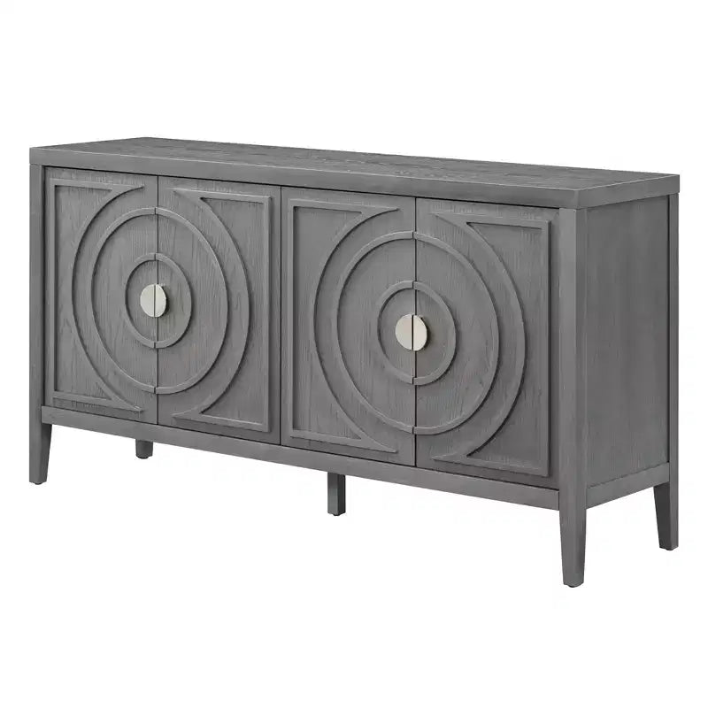 MAYEERTY Meuble d'appoint rétro avec porte à rainures circulaires, poignée de porte ronde en métal pour entrée, salle à manger, gris
