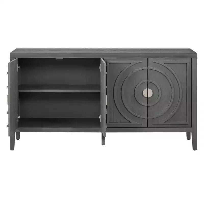MAYEERTY Meuble d'appoint rétro avec porte à rainures circulaires, poignée de porte ronde en métal pour entrée, salle à manger, gris
