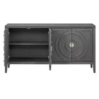 MAYEERTY Meuble d'appoint rétro avec porte à rainures circulaires, poignée de porte ronde en métal pour entrée, salle à manger, gris