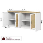 Buffet de rangement de 155 cm, meuble bar à café en rotin, console d'entrée, meuble TV multifonctionnel, meuble de sol pour cuisine