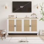 Buffet de rangement de 155 cm, meuble bar à café en rotin, console d'entrée, meuble TV multifonctionnel, meuble de sol pour cuisine