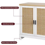 Buffet de rangement de 155 cm, meuble bar à café en rotin, console d'entrée, meuble TV multifonctionnel, meuble de sol pour cuisine